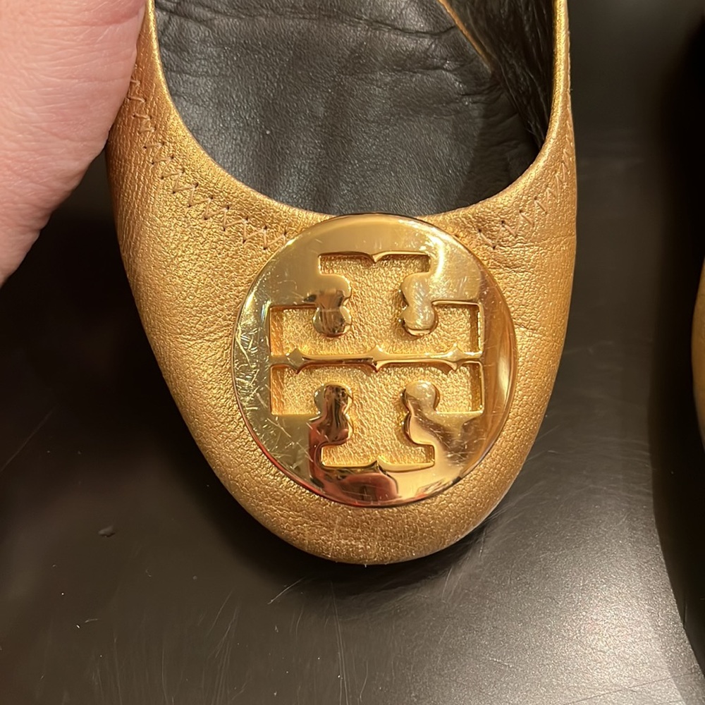 Tory Burch Gold Claire Ballet Flats - Picture 2 of 6